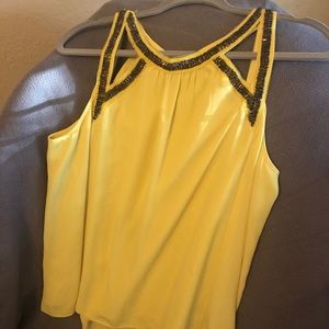 Yellow BCBG Top with beaded neckline